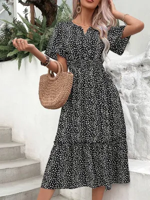 Floral Smocked Waistband A-Line Midi Dress for Women