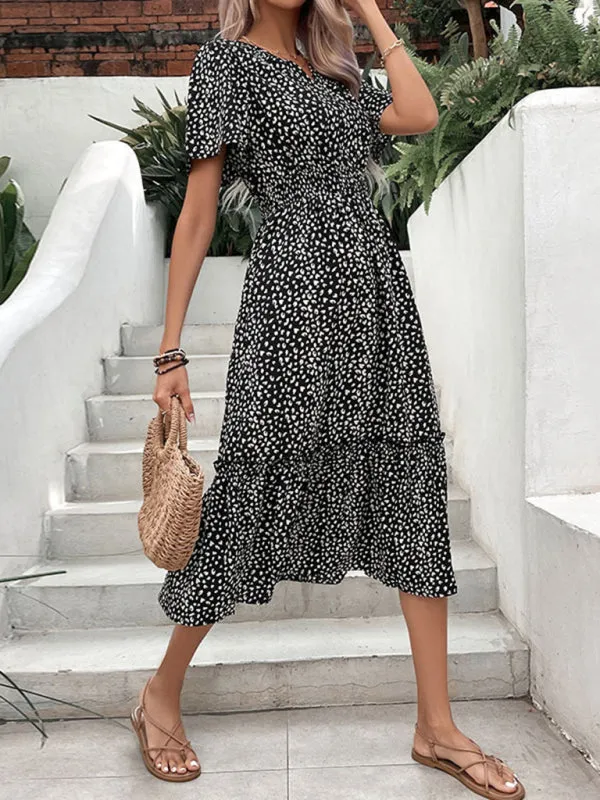 Floral Smocked Waistband A-Line Midi Dress for Women