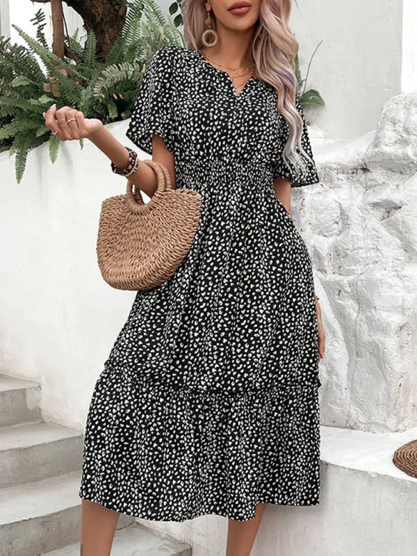 Floral Smocked Waistband A-Line Midi Dress for Women