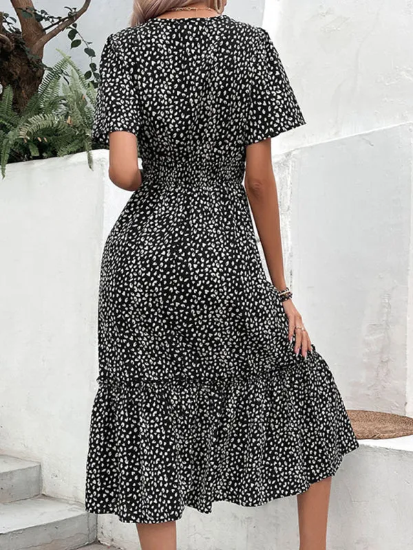Floral Smocked Waistband A-Line Midi Dress for Women