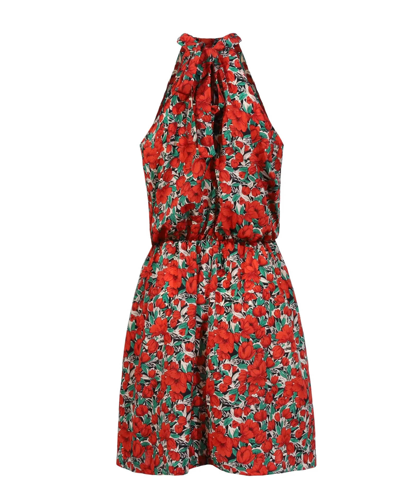 Floral Yellow Bohemian Boho Printed Hanging Neck Straps Mini Dresses