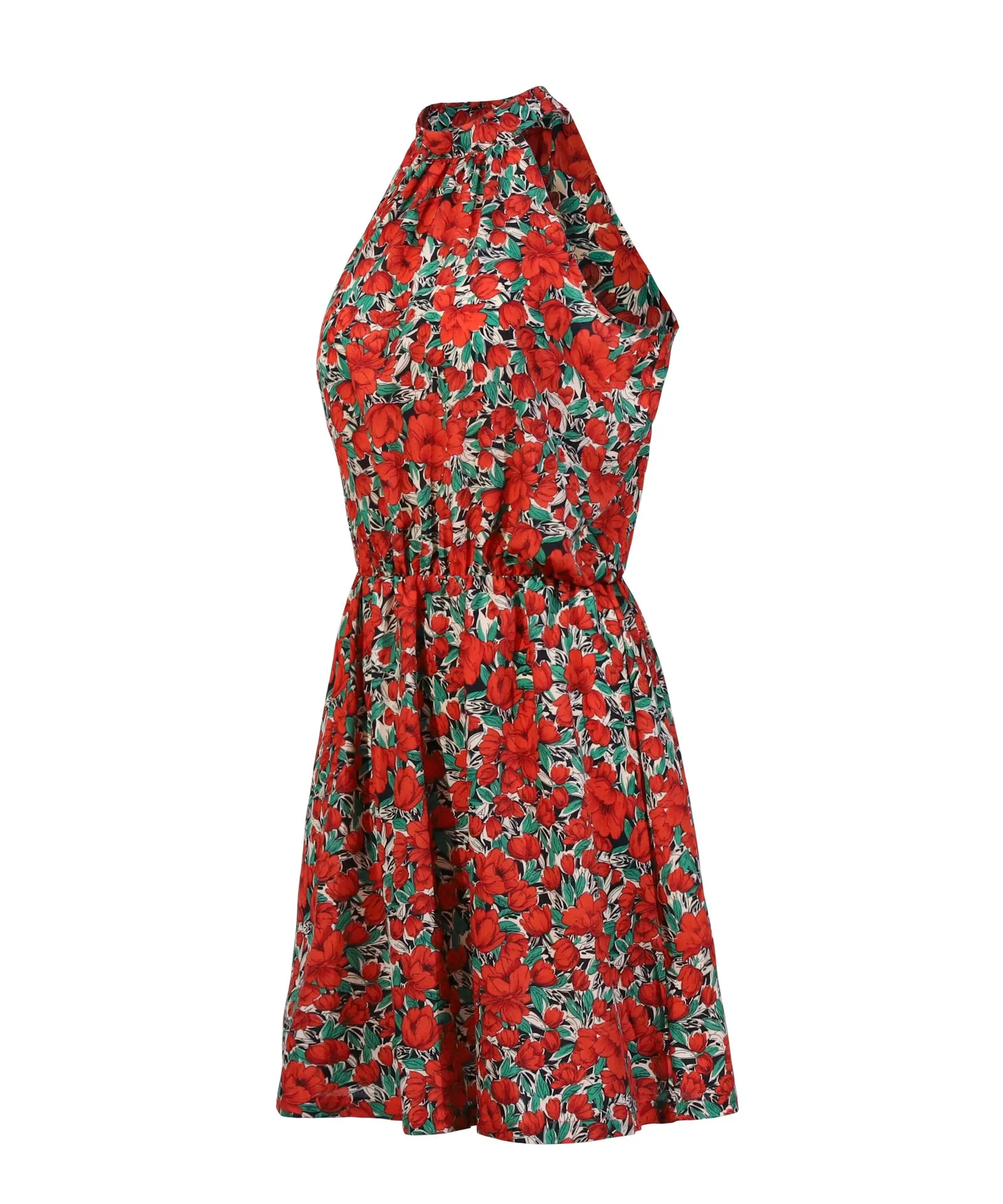 Floral Yellow Bohemian Boho Printed Hanging Neck Straps Mini Dresses