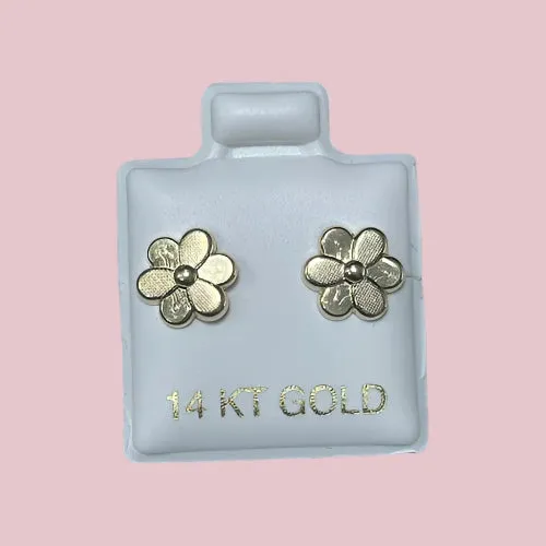 Flower 14K Solid Yellow Gold Stud Earrings Safety backing