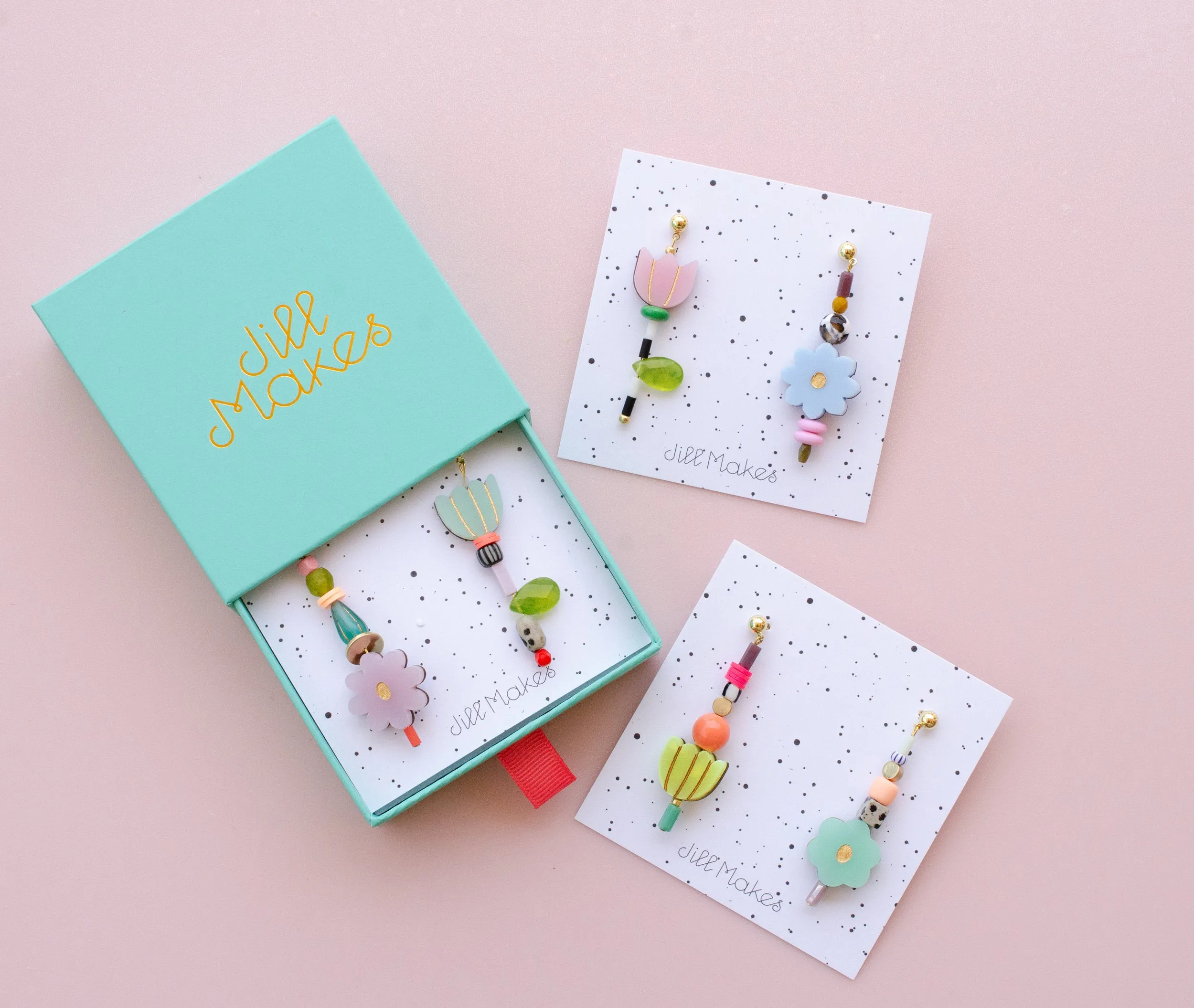 Flower beaded statement earrings, Mis-matched earrings, colorful dangle earrings, spring earrings, handmade earrings, acrylic earrings,