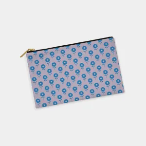 Flower Block Print Cobalt Personalized Zipper Pouch (on lilac)
