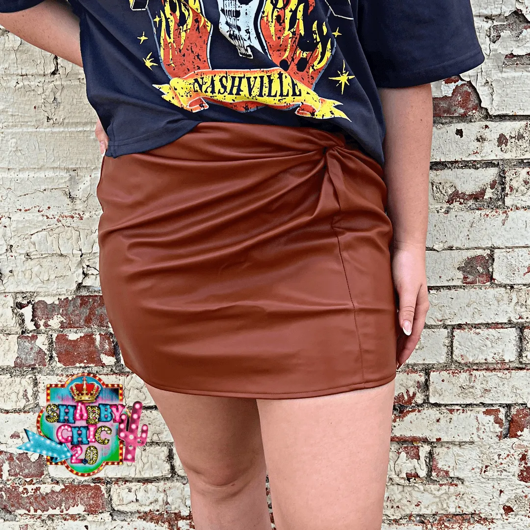 Front Knot Mini Skirt - Cognac