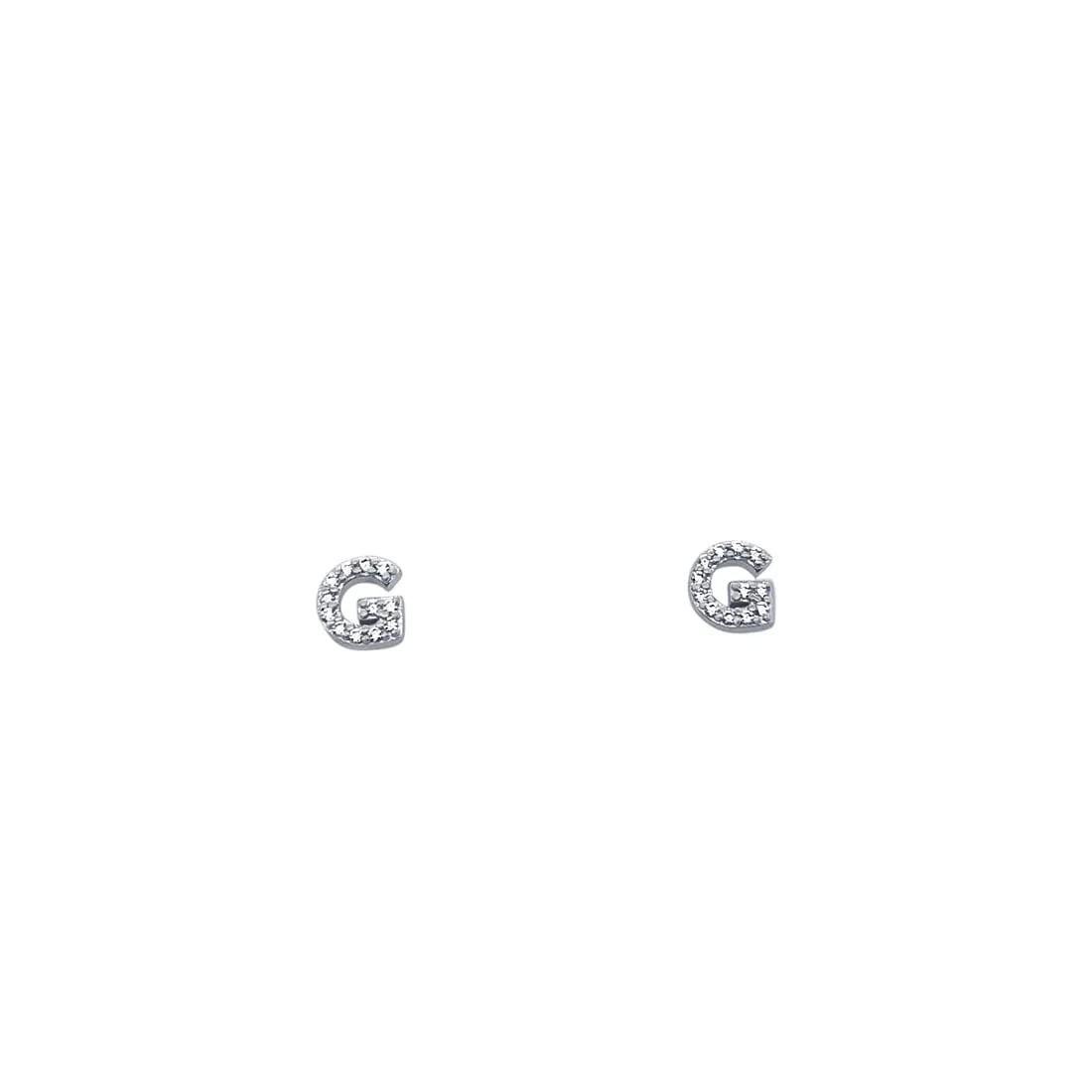 G Initial Stud Stud Earrings with Cubic Zirconia in Sterling Silver