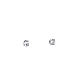 G Initial Stud Stud Earrings with Cubic Zirconia in Sterling Silver