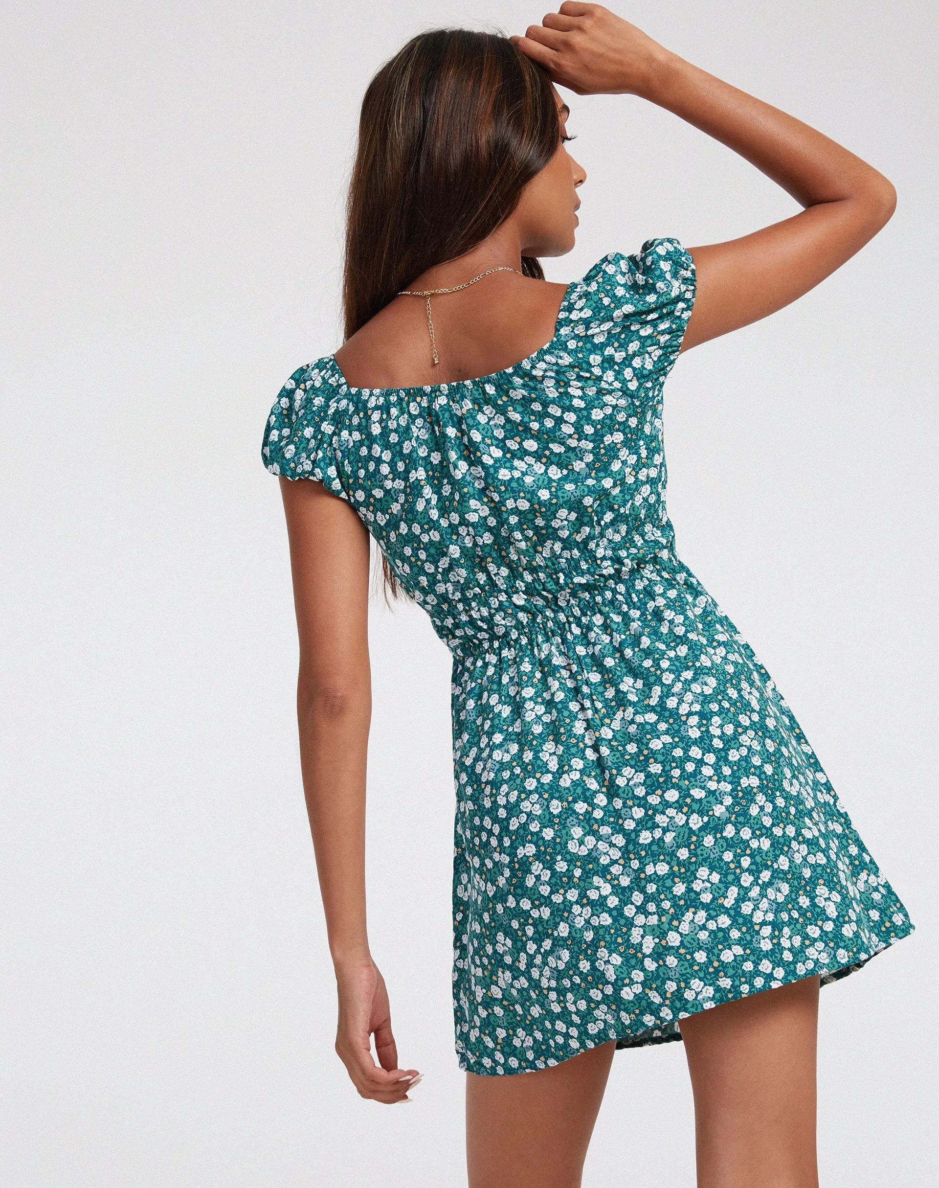 Galova Mini Dress in Floral Field Green