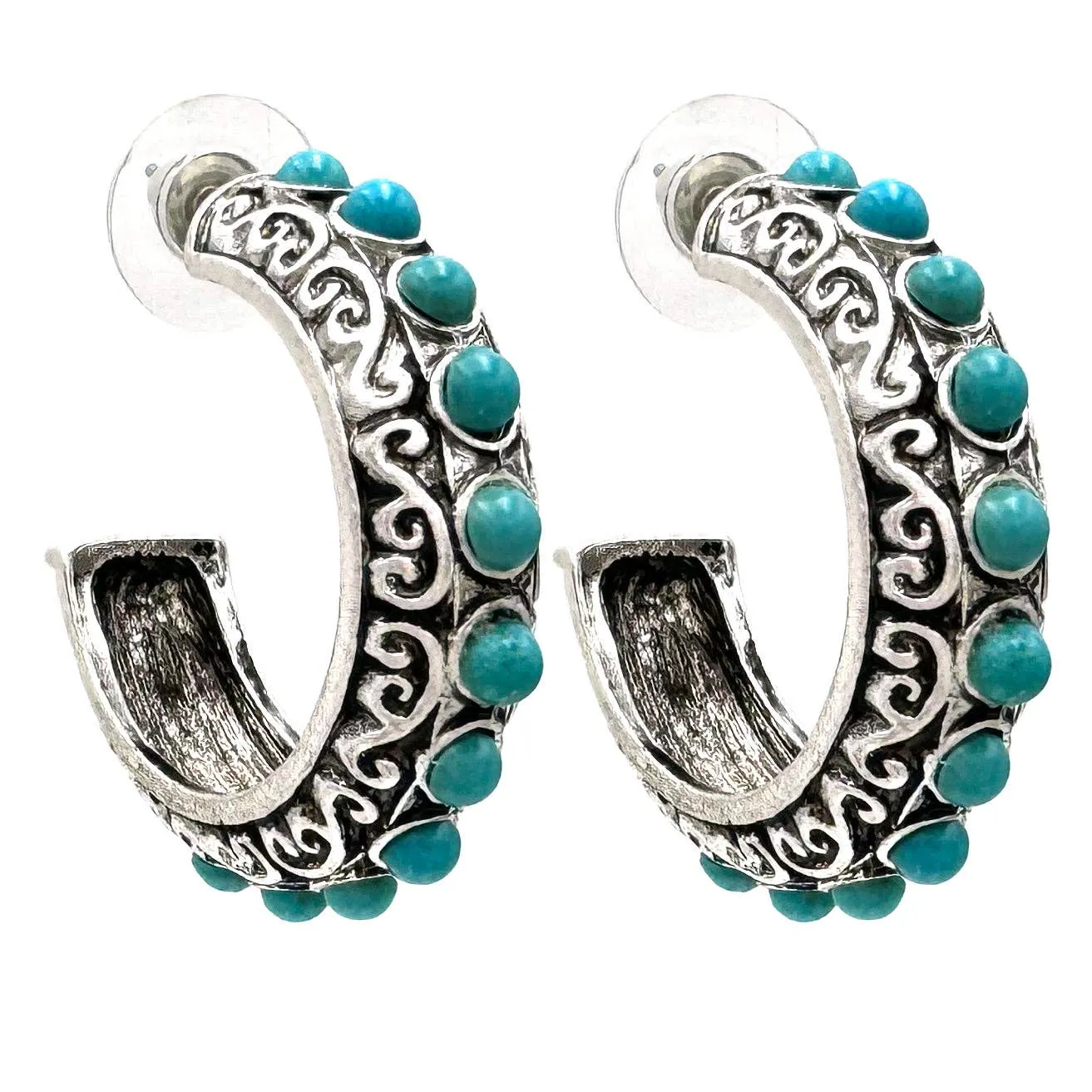 Gemstone Western C Hoop Metal Earrings: Multicolor