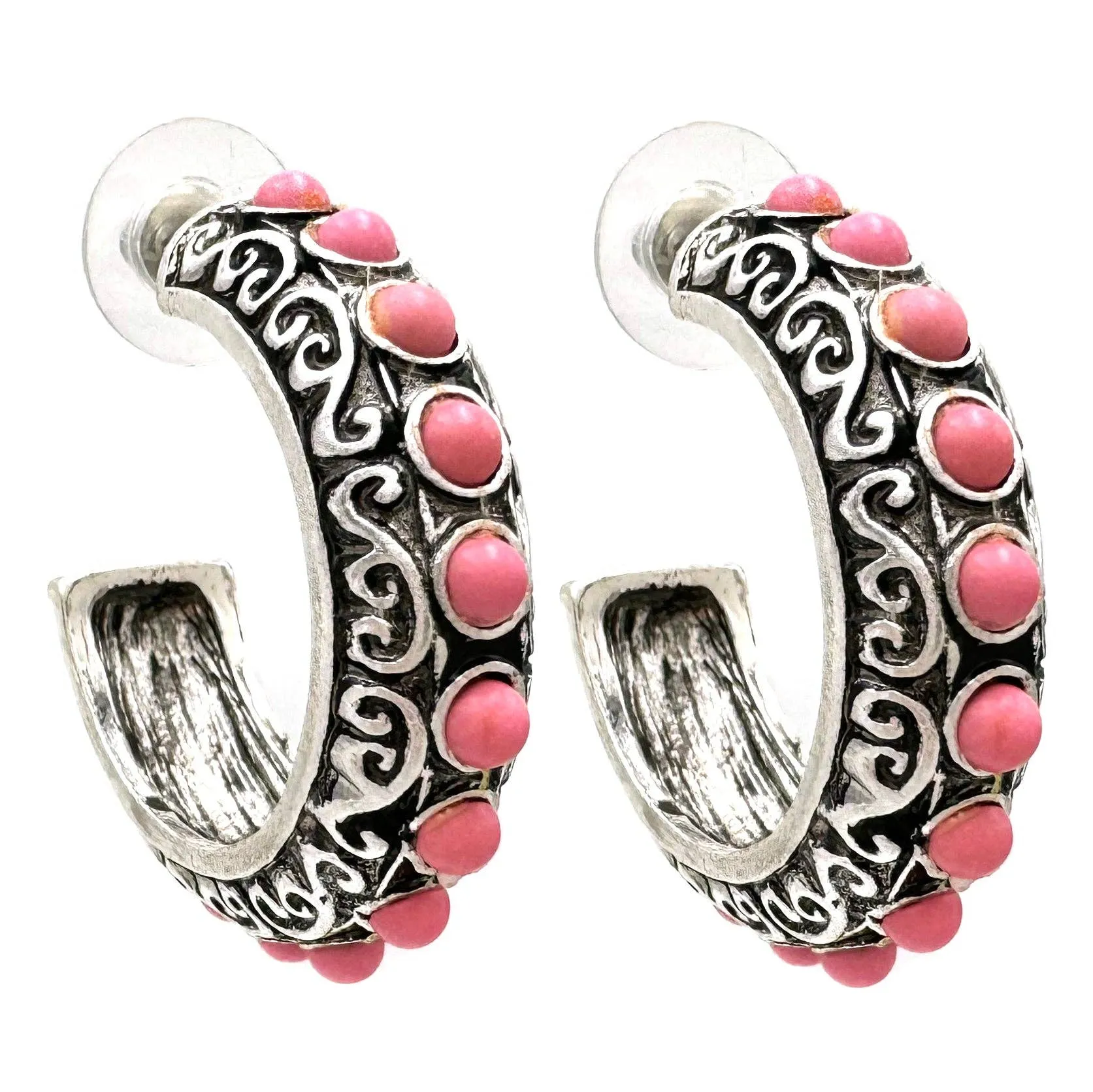 Gemstone Western C Hoop Metal Earrings: Multicolor