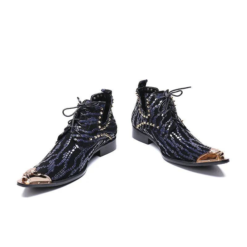 Genuine leather lace up  string bead stage wedding men dress shoes handmade fashion personality Shoes