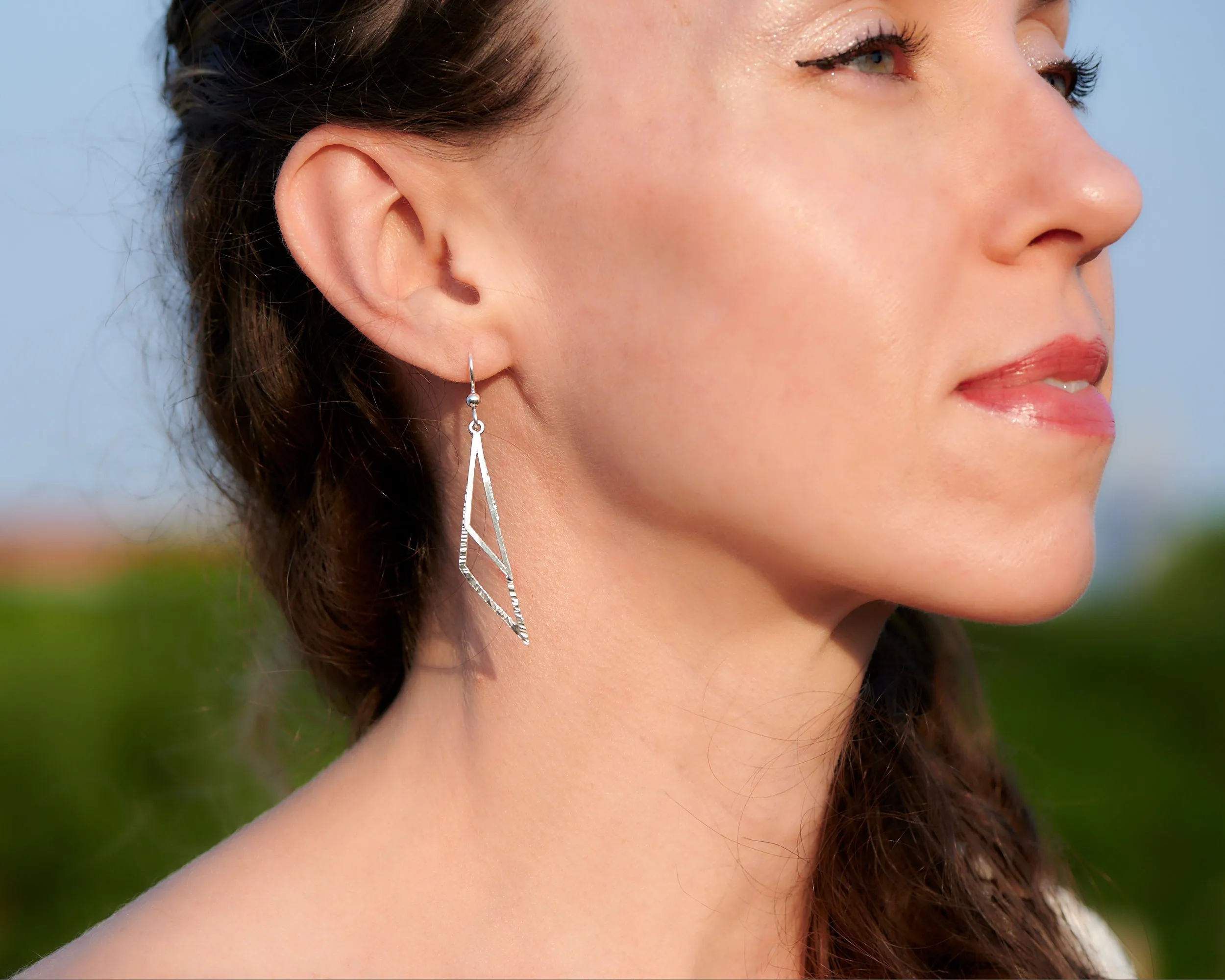 Geometric Triangles Silver Earrings
