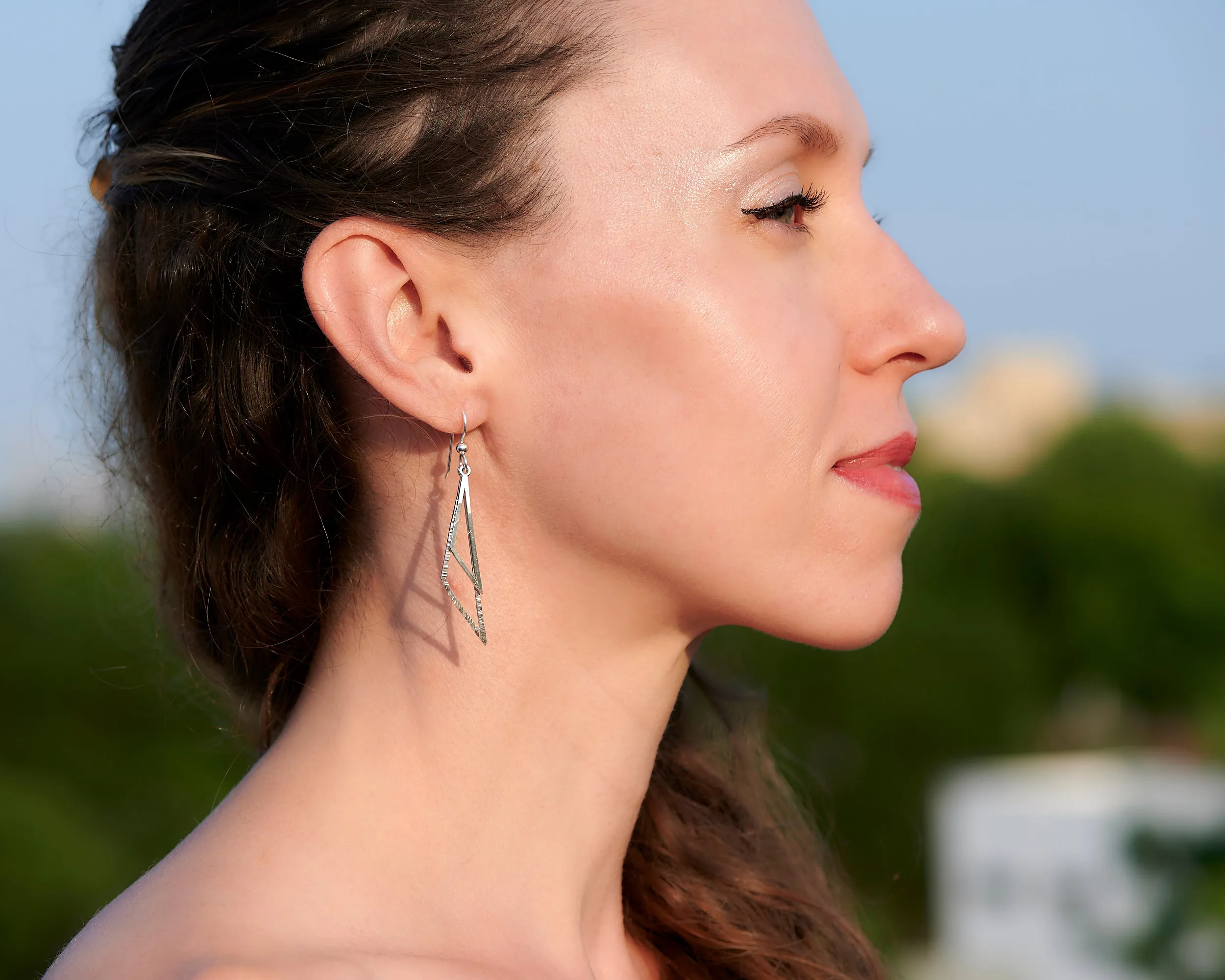 Geometric Triangles Silver Earrings
