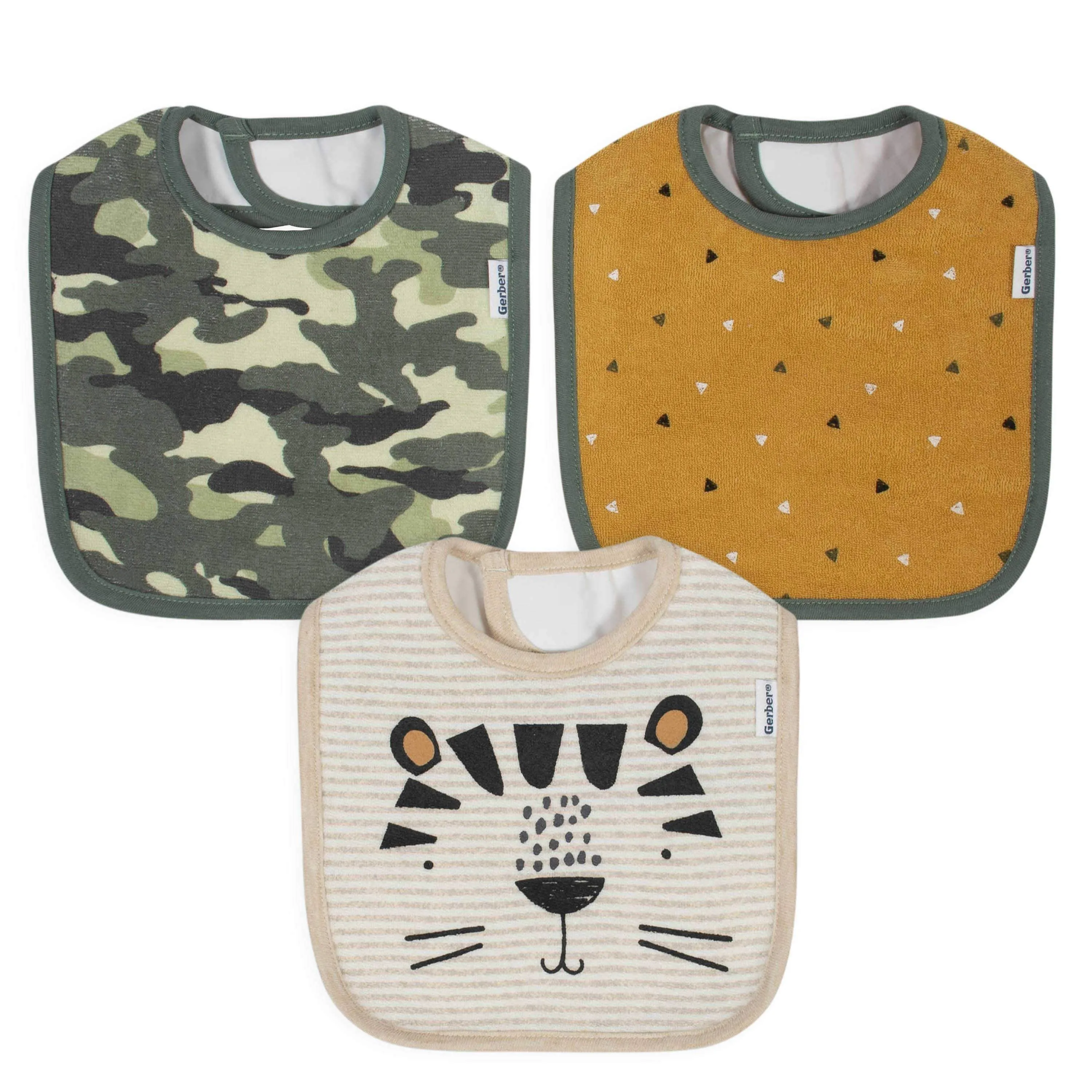 Gerber® 3-Pack Baby Boys Tiger Terry Bibs