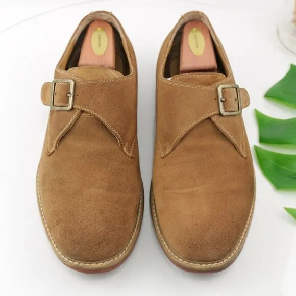 GH Bass Mens Barney Monk Strap Loafer  Size 11 D Tan Suede Comfy Dress Shoe