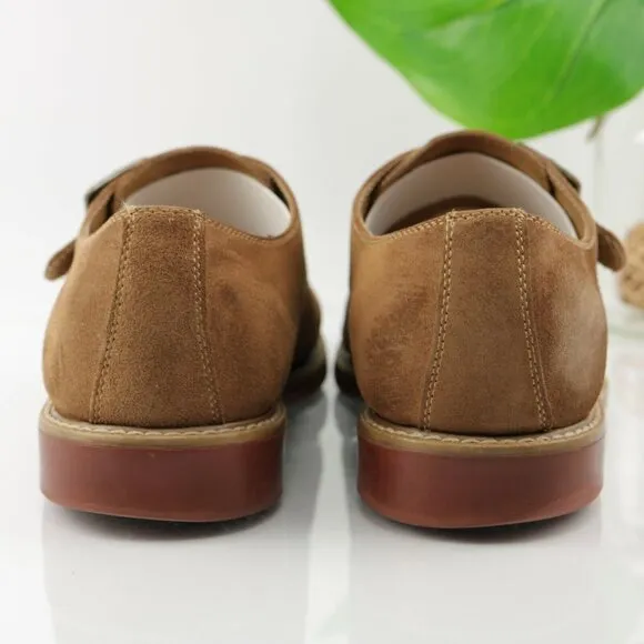 GH Bass Mens Barney Monk Strap Loafer  Size 11 D Tan Suede Comfy Dress Shoe