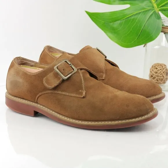 GH Bass Mens Barney Monk Strap Loafer  Size 11 D Tan Suede Comfy Dress Shoe
