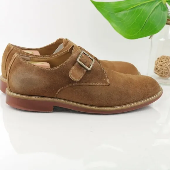GH Bass Mens Barney Monk Strap Loafer  Size 11 D Tan Suede Comfy Dress Shoe