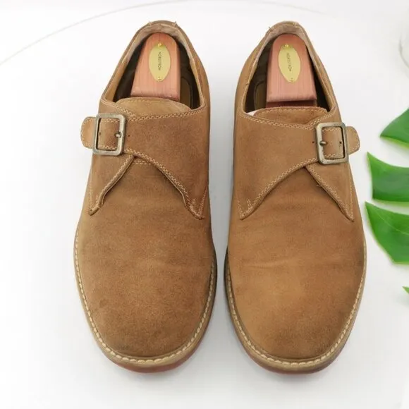 GH Bass Mens Barney Monk Strap Loafer  Size 11 D Tan Suede Comfy Dress Shoe