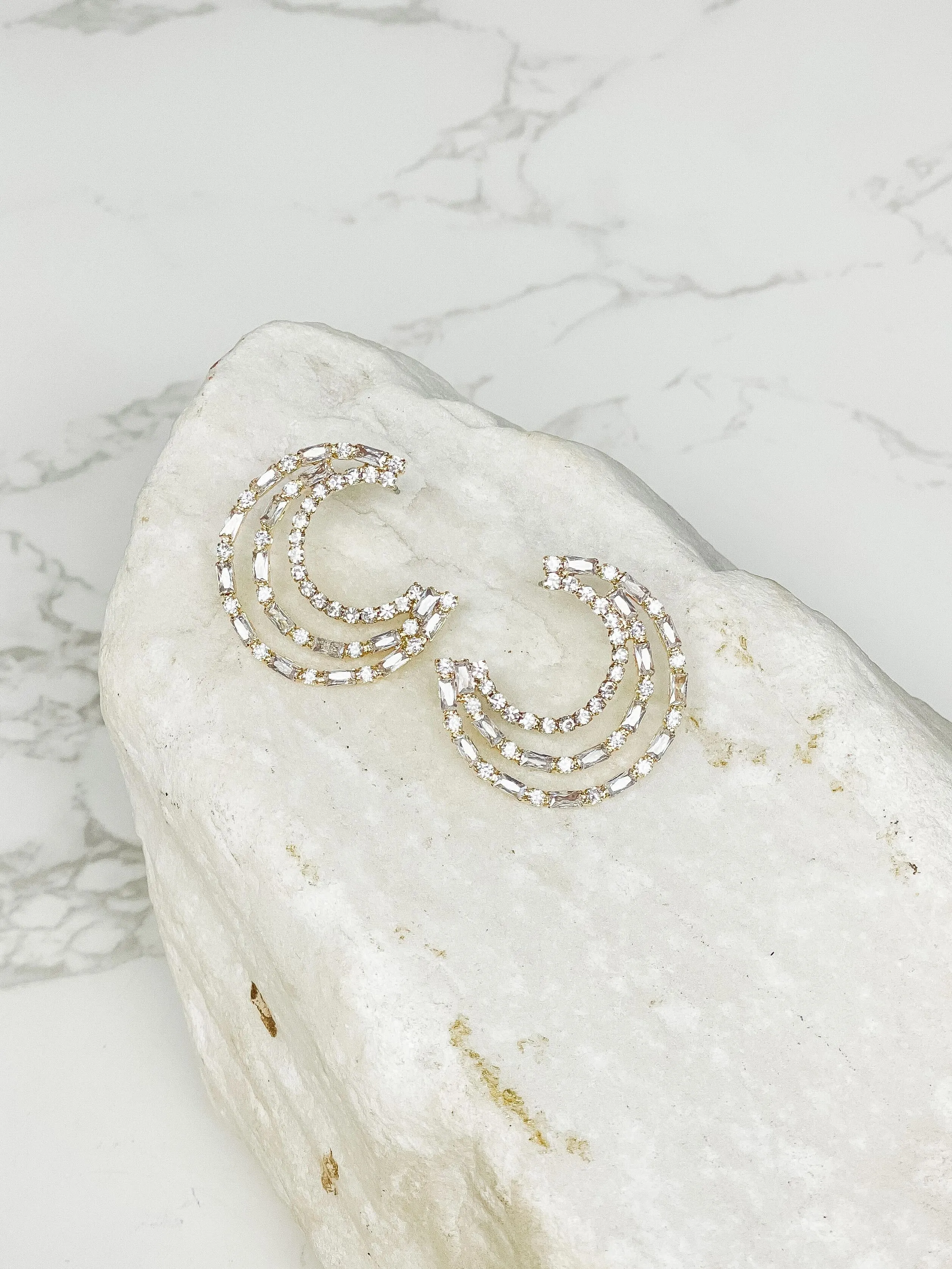 Glitzy Crescent Moon Statement Post Earrings - Gold