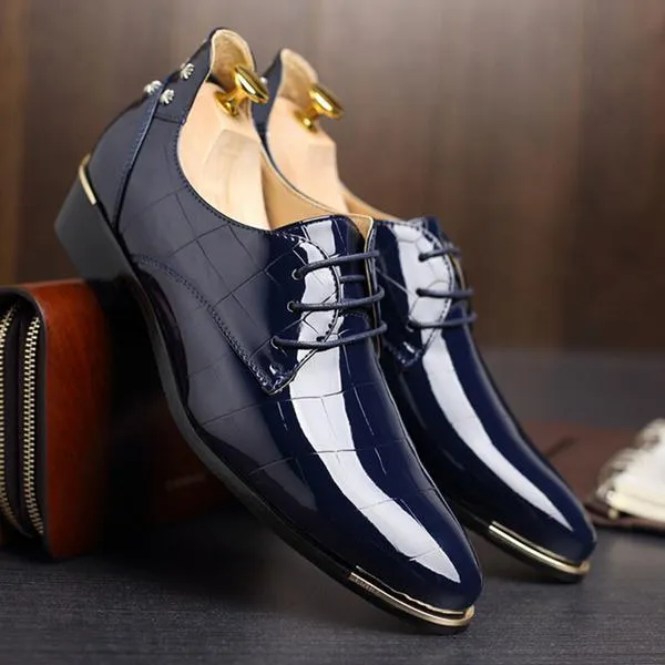 Glossy Leather Croco Embossed Men Brogues Dress shoes