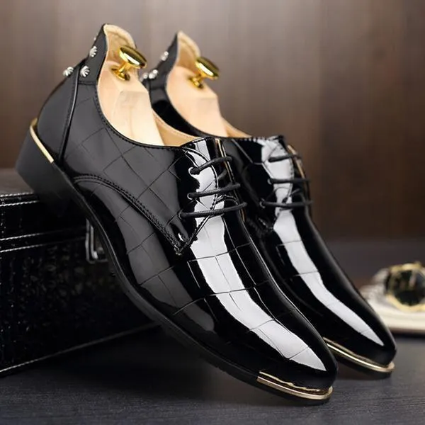Glossy Leather Croco Embossed Men Brogues Dress shoes