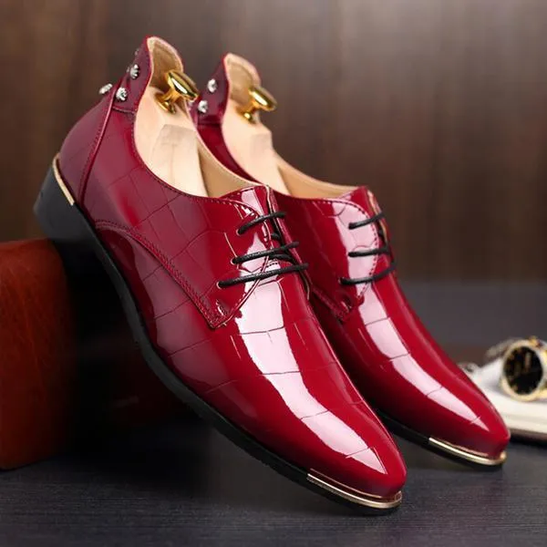 Glossy Leather Croco Embossed Men Brogues Dress shoes
