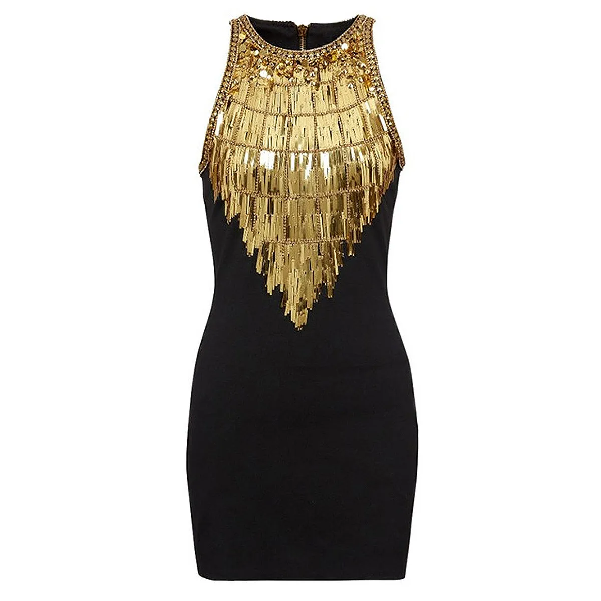Gold Beaded Sleeveless Mini Dress
