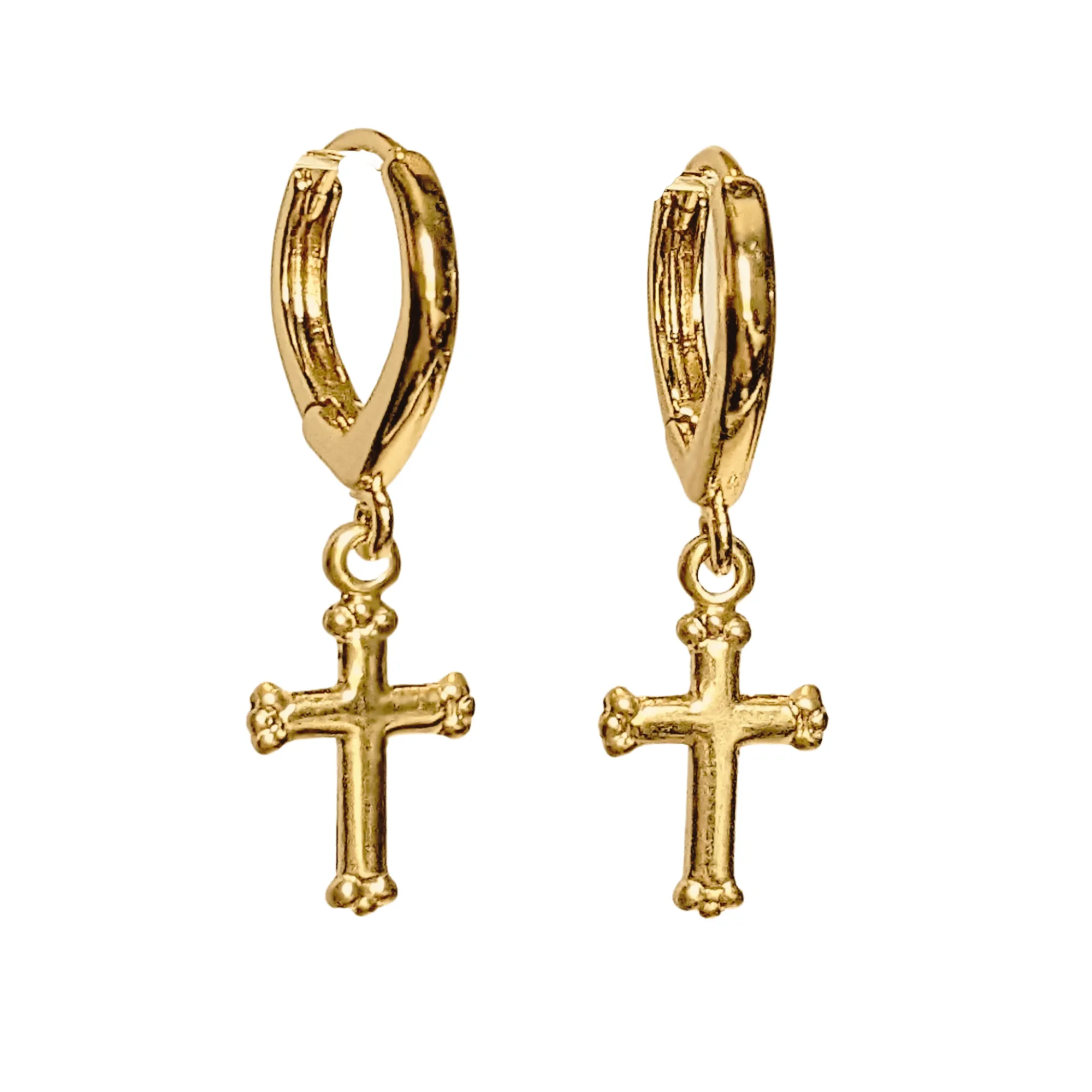 Gold Cross Huggie Hoop earrings, 15mm Hoop Drop