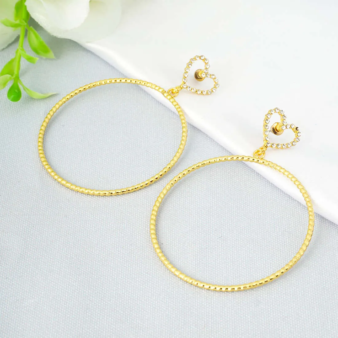 Gold Crystal Heart Ring Earrings