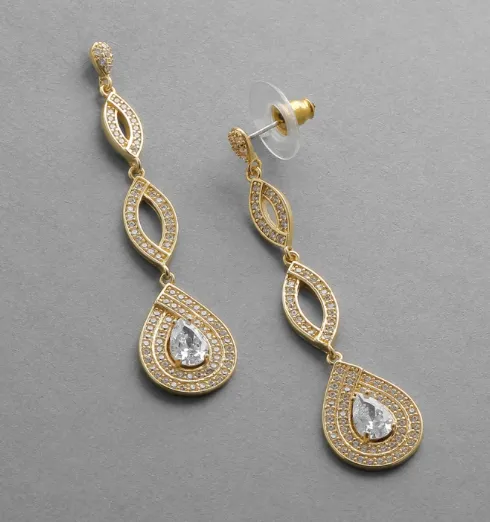 Gold Dangle Micro Pave CZ Earrings
