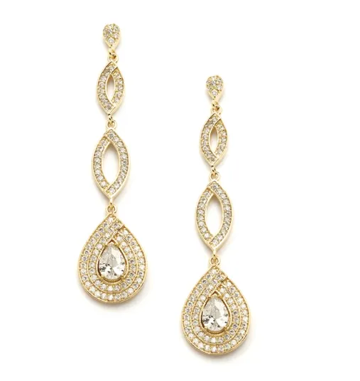 Gold Dangle Micro Pave CZ Earrings