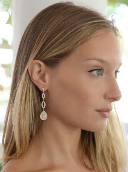 Gold Dangle Micro Pave CZ Earrings