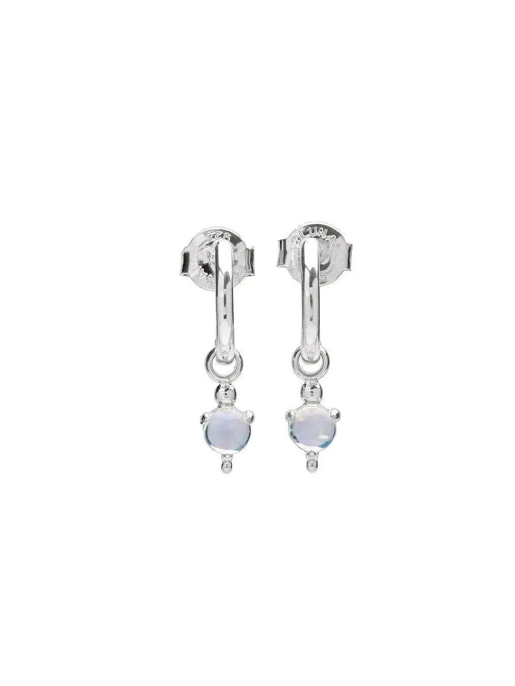 Gold Hoop Earrings with Moonstone Charm