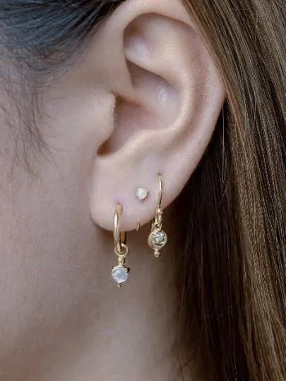 Gold Hoop Earrings with Moonstone Charm