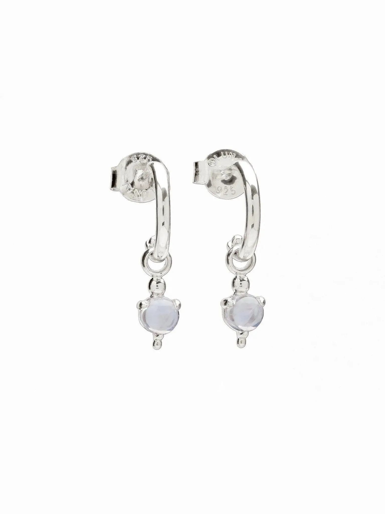 Gold Hoop Earrings with Moonstone Charm