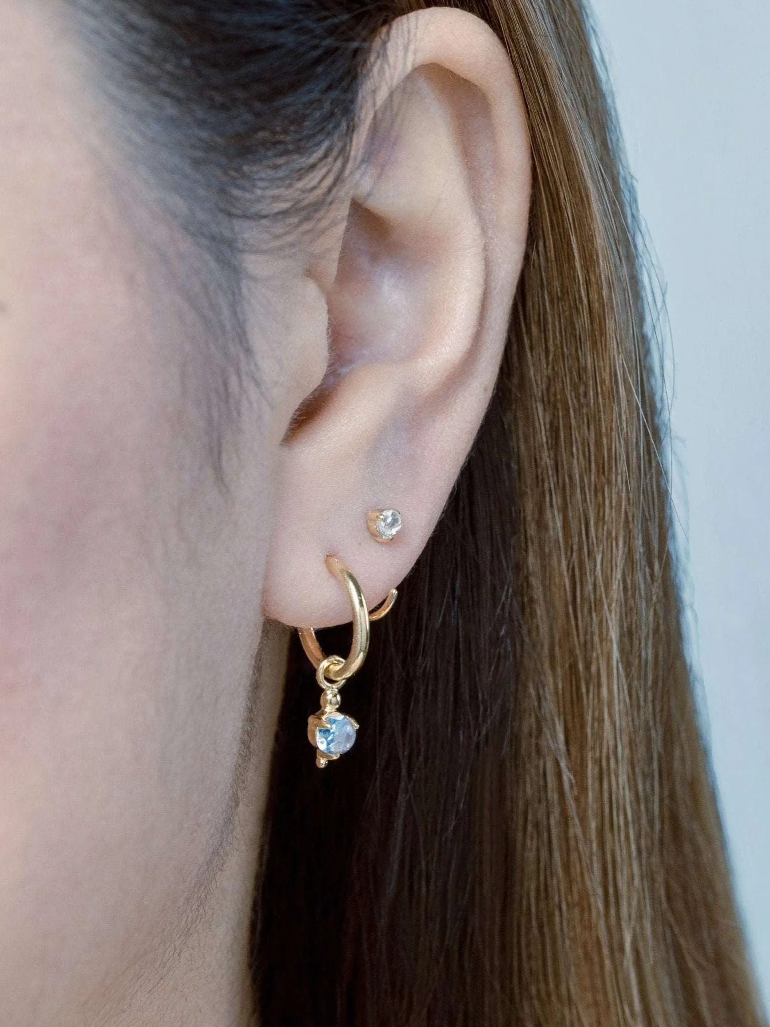 Gold Hoop Earrings with Moonstone Charm