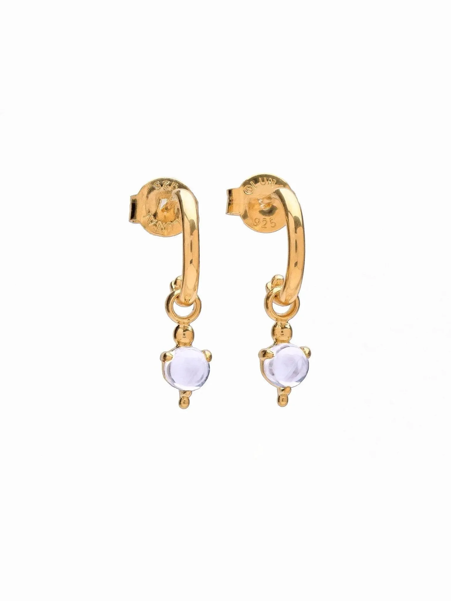 Gold Hoop Earrings with Moonstone Charm