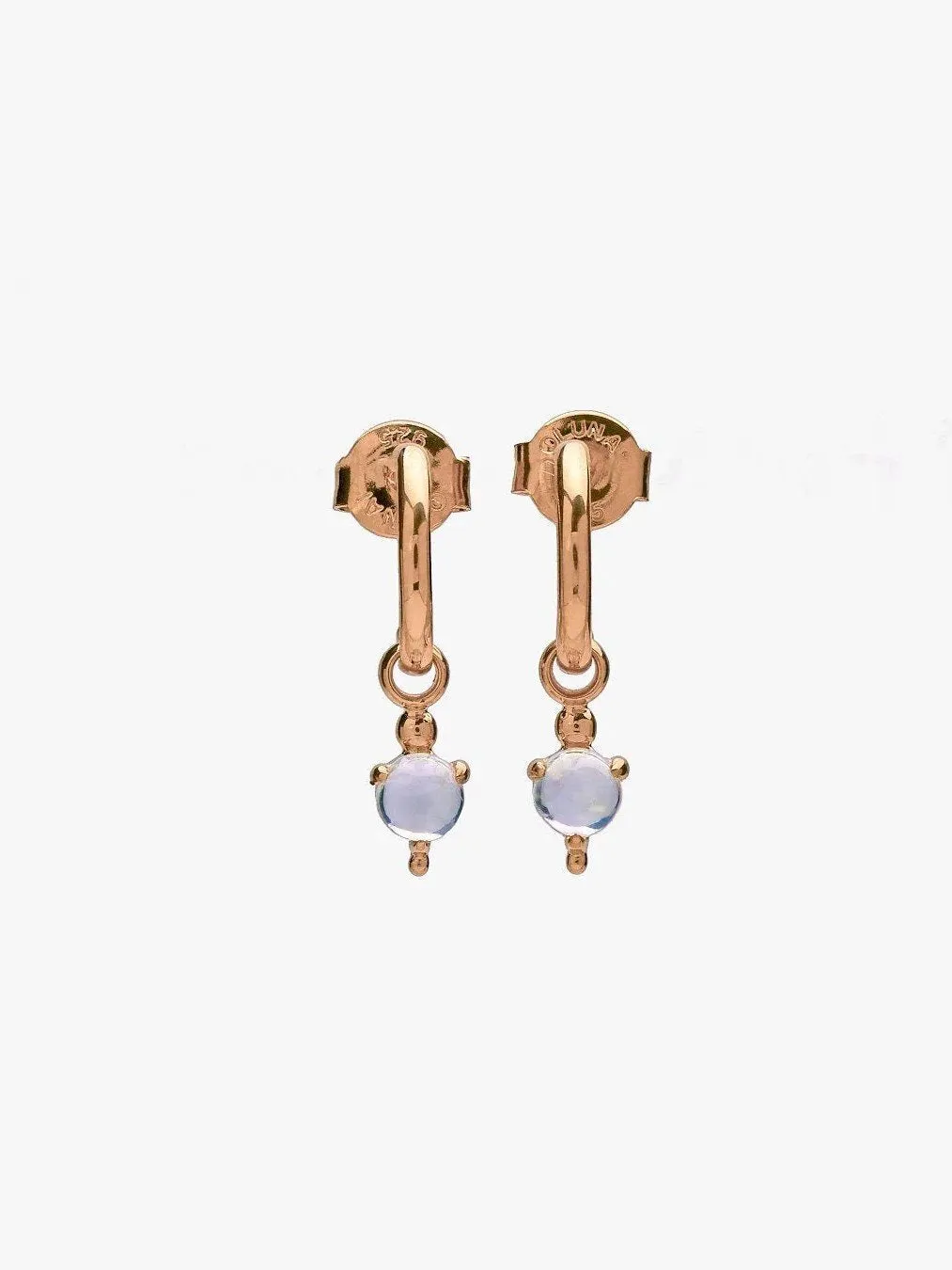Gold Hoop Earrings with Moonstone Charm