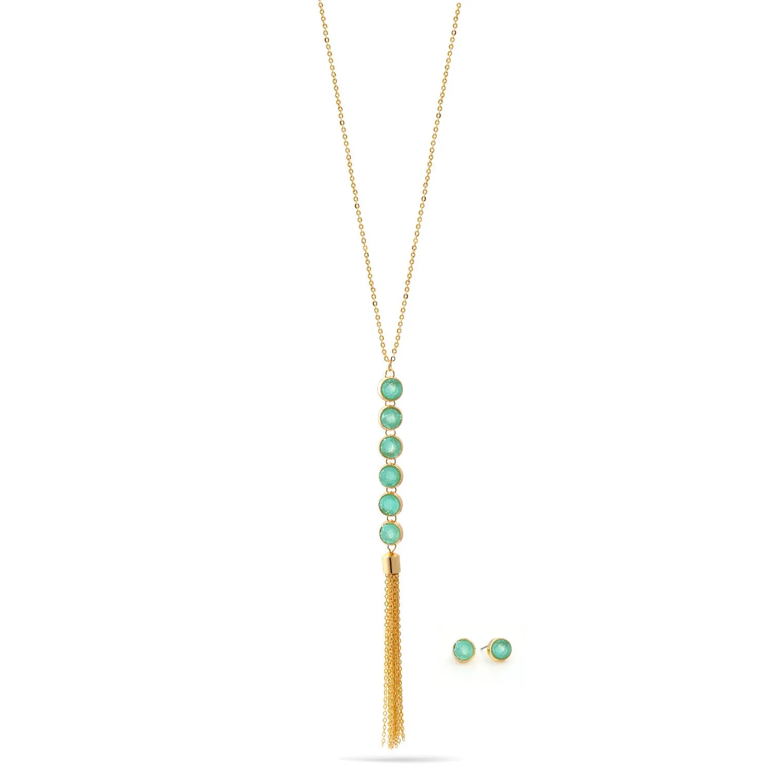 GOLD MINT DRUZY NECKLACE AND EARRINGS SET #HNN E17721GDMT (KD8)