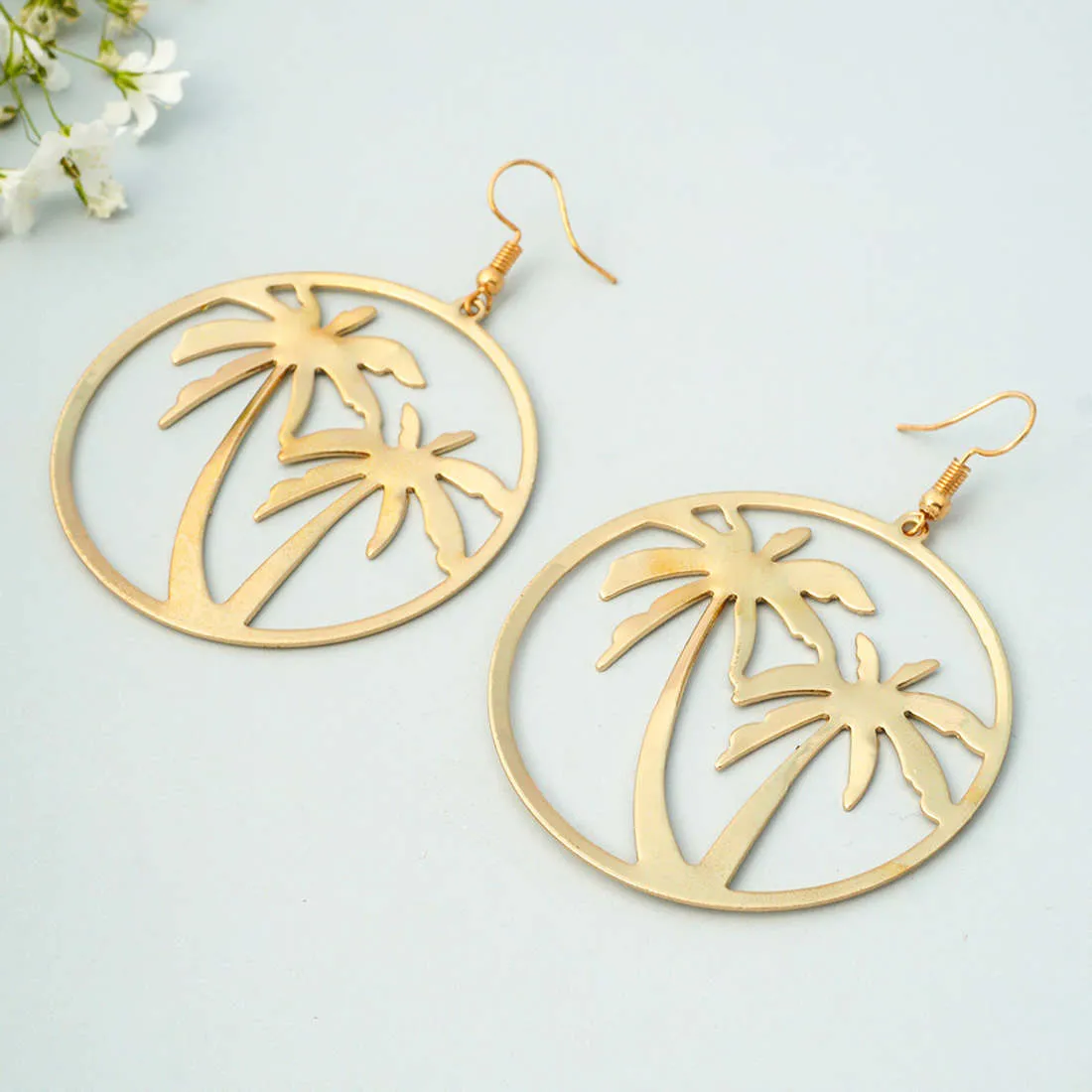 Gold Palm Ring Earrings