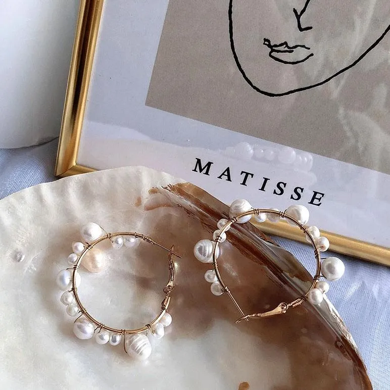Gold Pearl Hoop Earrings