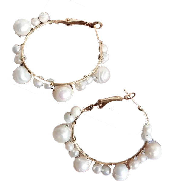 Gold Pearl Hoop Earrings