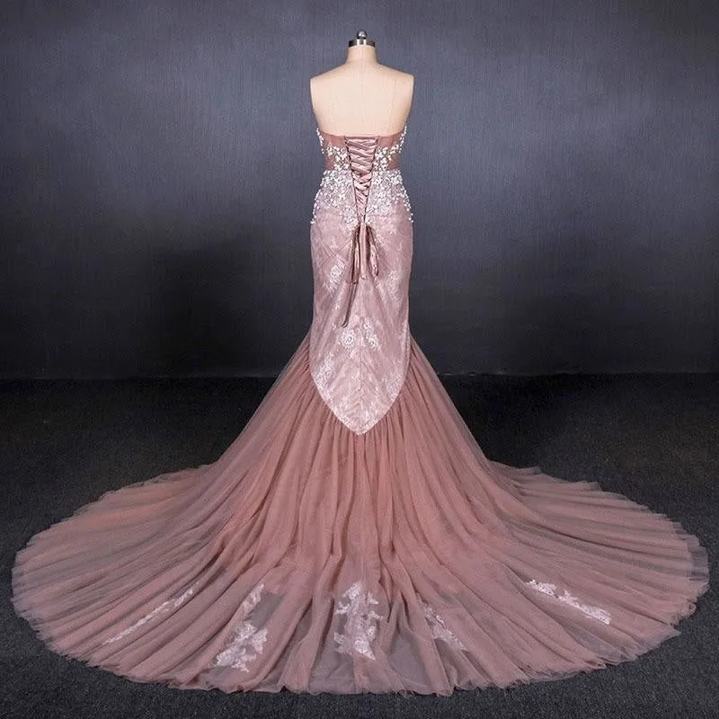 Gorgeous Sweetheart Mermaid Tulle Prom Dress Long Evening Dresses