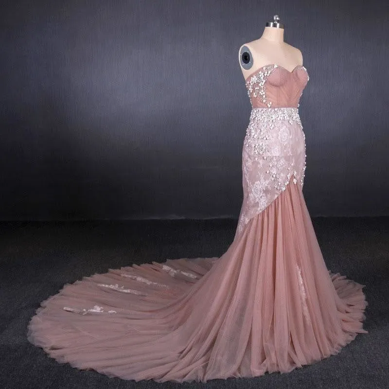 Gorgeous Sweetheart Mermaid Tulle Prom Dress Long Evening Dresses