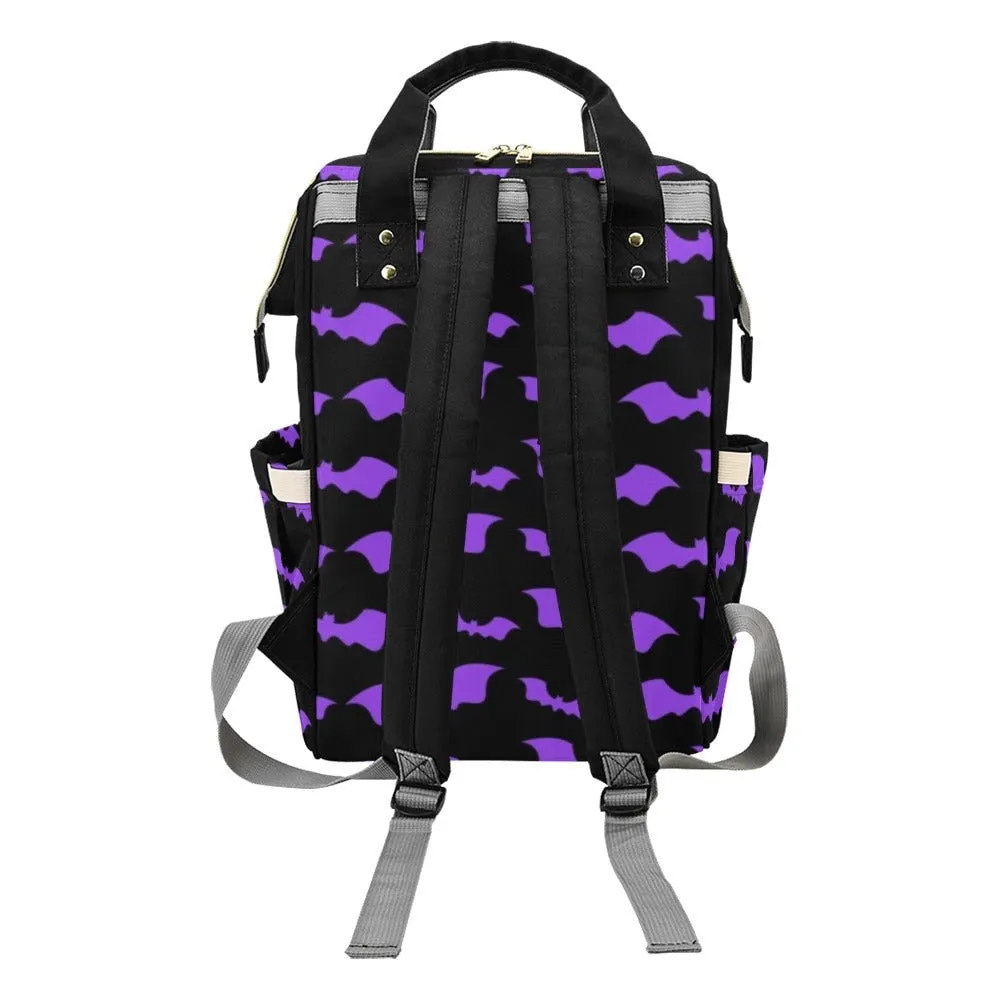 Goth Purple Bats Diaper Bag | Diaper Backpack | Gothic Diaper Bag | Bats and Moon Diaper Bag | Witchy Diaper Bag | Horror Aesthetic Bag