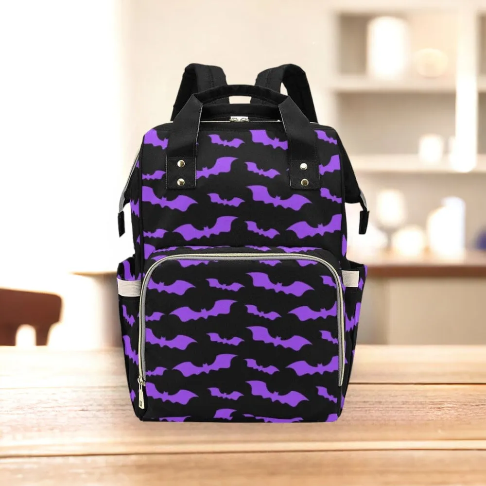 Goth Purple Bats Diaper Bag | Diaper Backpack | Gothic Diaper Bag | Bats and Moon Diaper Bag | Witchy Diaper Bag | Horror Aesthetic Bag
