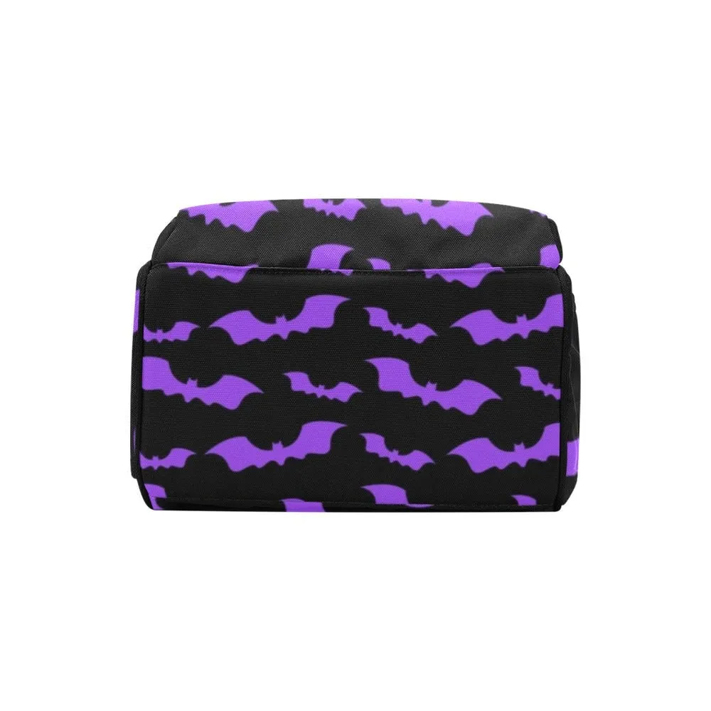 Goth Purple Bats Diaper Bag | Diaper Backpack | Gothic Diaper Bag | Bats and Moon Diaper Bag | Witchy Diaper Bag | Horror Aesthetic Bag