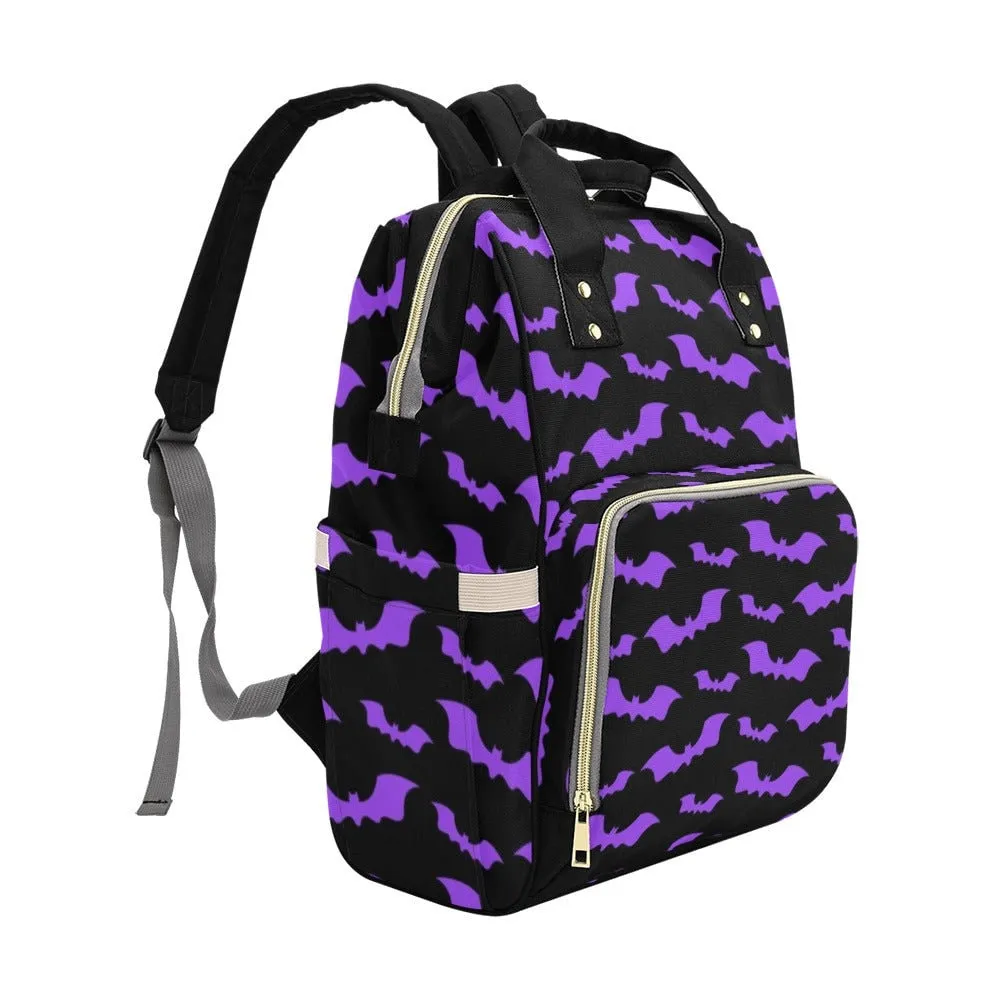 Goth Purple Bats Diaper Bag | Diaper Backpack | Gothic Diaper Bag | Bats and Moon Diaper Bag | Witchy Diaper Bag | Horror Aesthetic Bag